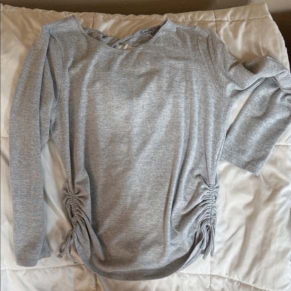 Absolutely Famous Tops - Absolutely Famous Heather Gray Ruched Long Sleeve Top